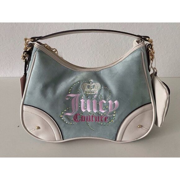 Juicy Couture Dreamy Juicy Shoulder Bag Sage Crystal Blue Bling Viral NEW - Picture 1 of 13